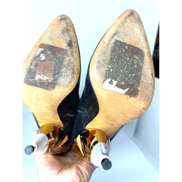 Givenchy Black Leather Suede OTK Boots 38.5 Over The Knee Printed Heel - Picture 7 of 15